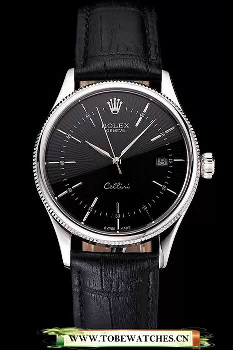 Rolex Cellini Date Black Dial Stainless Steel Case Black Leather Strap En121594