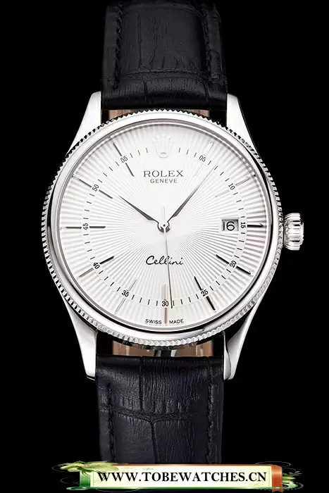 Rolex Cellini Date White Dial Stainless Steel Case Black Leather Strap En121600