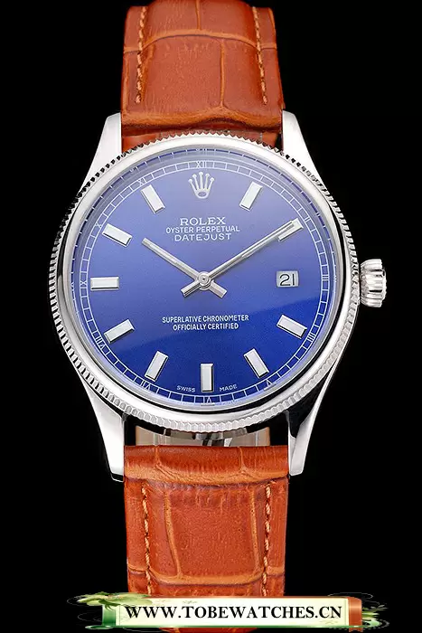 Rolex Datejust Blue Dial Stainless Steel Case Light Brown Leather Strap En121601