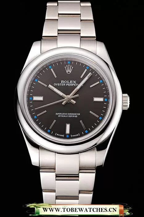 Rolex Oyster Perpetual Dark Rhodium Dial Stainless Steel Case And Bracelet En122246