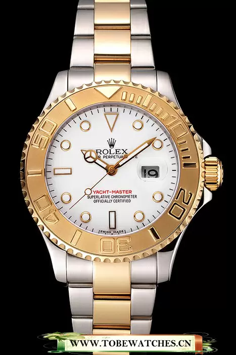 Rolex Yacht Master White Dial Gold Bezel Stainless Steel Case Two Tone Bracelet En122491