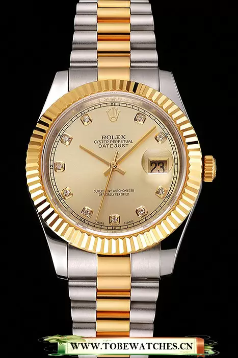 Rolex Datejust Gold Dial And Bezel Stainless Steel Case Two Tone Bracelet En122505