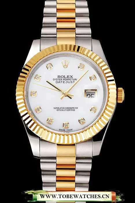 Rolex Datejust White Dial Diamond Hour Marks Gold Bezel Stainless Steel Case Two Tone Bracelet En122509