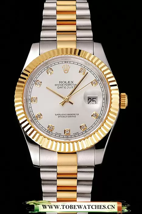 Rolex Datejust White Dial Gold Bezel Stainless Steel Case Two Tone Bracelet En122510