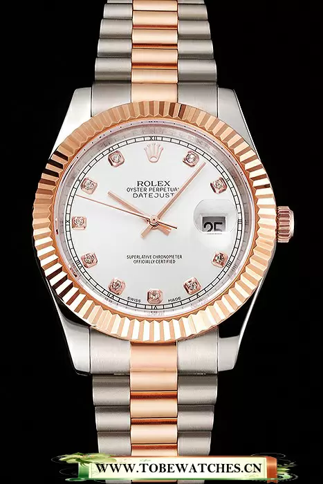 Rolex Datejust White Dial Rose Gold Bezel Stainless Steel Case Two Tone Bracelet En122513