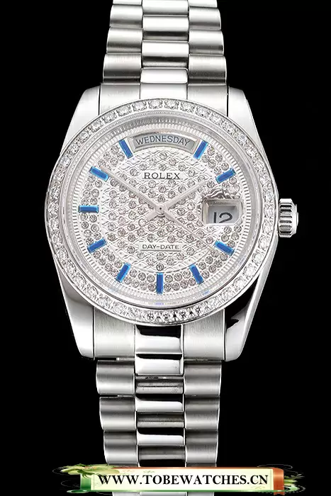 Rolex Day Date Diamond Pave Dial And Bezel Stainless Steel Case And Bracelet En123404