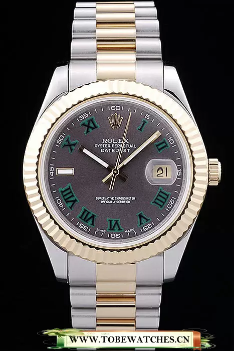 Rolex Datejust Grey Dial Gold Ribbed Bezel En88192