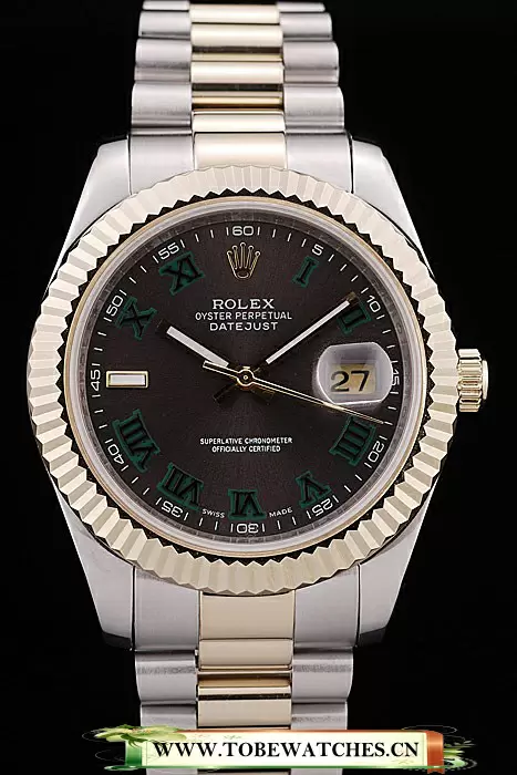 Rolex DateJust Gold Ribbed Pattern Bezel Brown Dial En89722