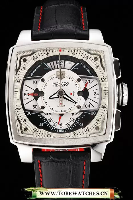 Tag Heuer Monaco Black Perforated Leather Strap White Dial En115413