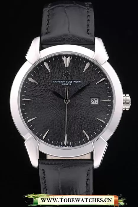 Vacheron Constantin Traditionnelle Black Dial Stainless Steel Case Black Leather Bracelet En105402