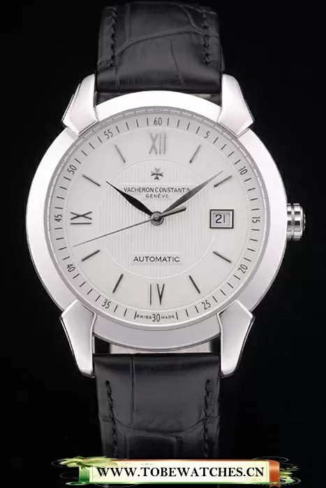 Vacheron Constantin Traditionnelle White Dial Stainless Steel Case Black Leather Bracelet En105412