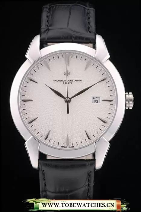 Vacheron Constantin Traditionnelle White Dial Stainless Steel Case Black Leather Bracelet En105432