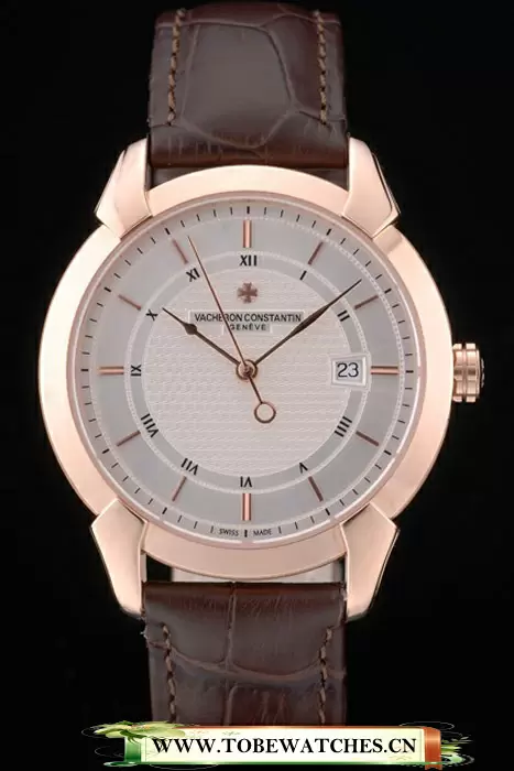 Vacheron Constantin Traditionnelle White Dial Rose Gold Case Brown Leather Bracelet En105522