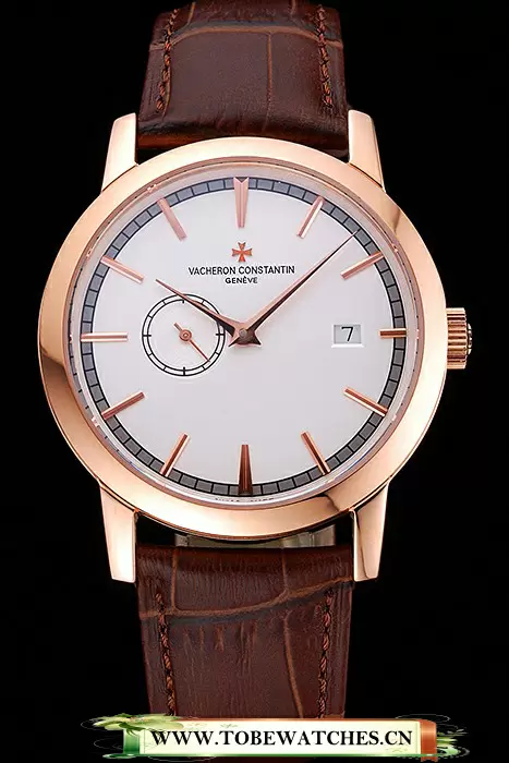 Vacheron Constantin Patrimony Contemporaine Rose Gold Case White Dial Brown Leather Bracelet En120081