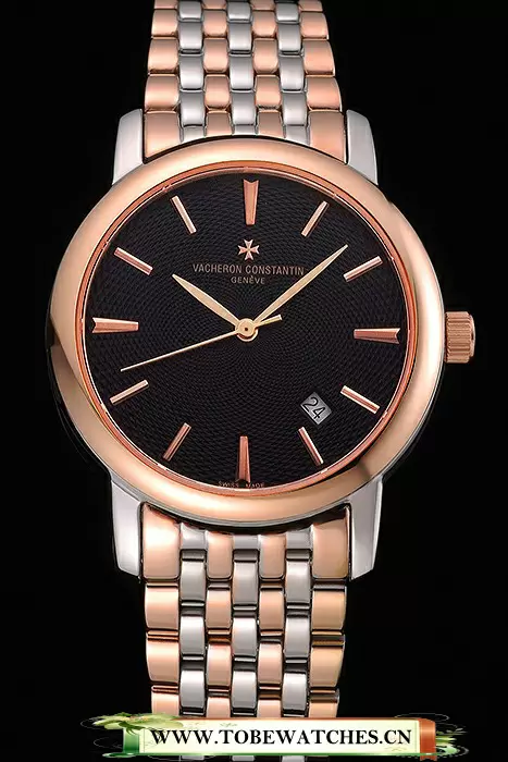Vacheron Constantin Patrimony Black Dial Rose Gold Case Two Tone Bracelet En120865