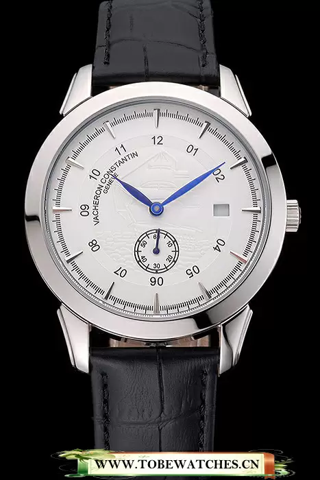 Vacheron Constantin Traditionnelle White Ship Dial Stainless Steel Case Black Leather Strap En121426