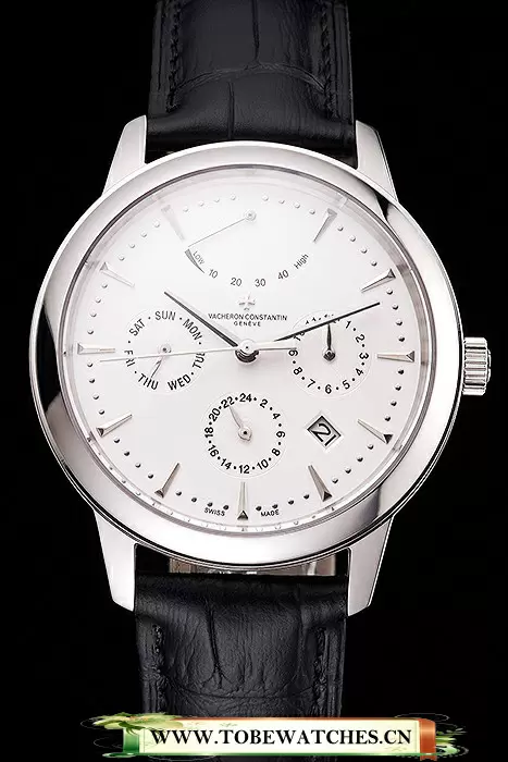 Vacheron Constantin Traditionnelle Power Reserve White Dial Stainless Steel Case Black Leather Strap En122010