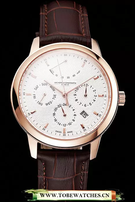 Vacheron Constantin Traditionnelle Power Reserve White Dial Rose Gold Case Brown Leather Strap En122011