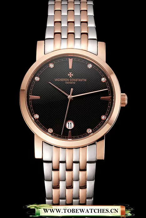 Vacheron Constantin Fine Black Dial Rose Gold Case Two Tone Bracelet En122785