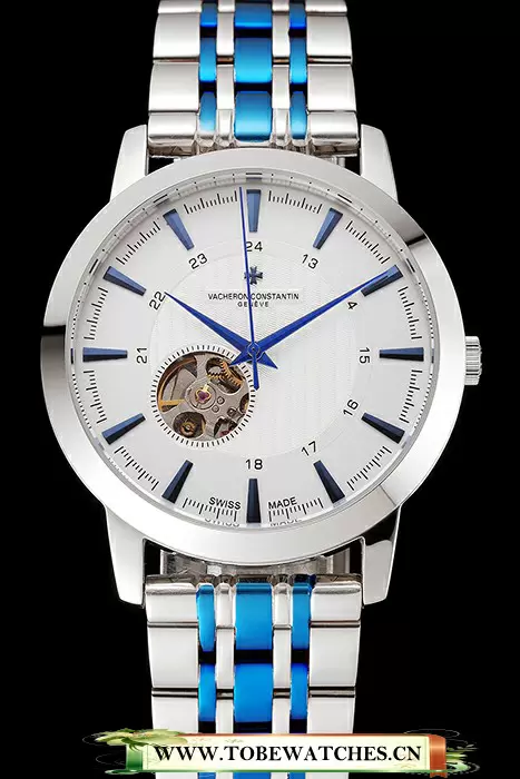 Vacheron Constantin Tourbillon White Dial Blue Numerals Stainless Steel Case Two Tone Steel Blue Bracelet En123009