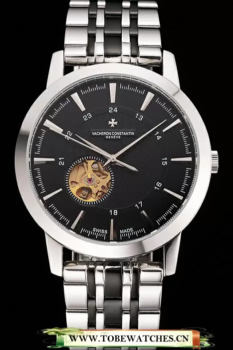Vacheron Constantin Tourbillon Black Dial Stainless Steel Case Two Tone Steel Black Bracelet En123013