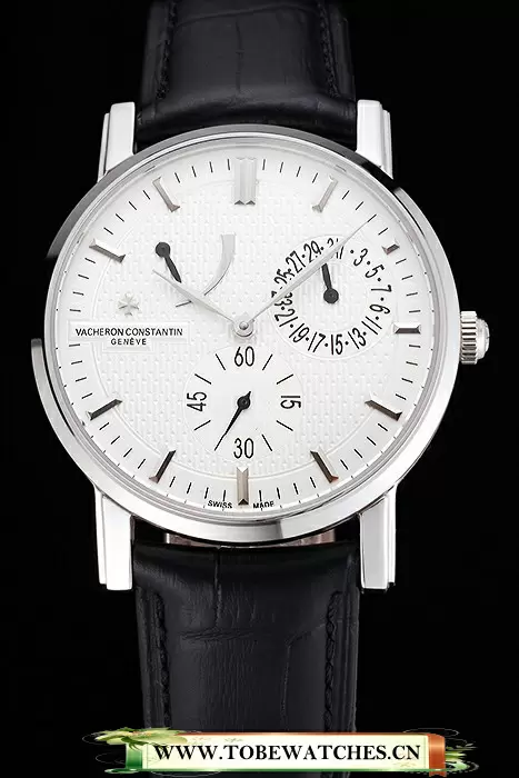 Vacheron Constantin Patrimony Quantieme Reserve De Marche Cream Dial Stainless Steel Case Black Leather Strap En123405