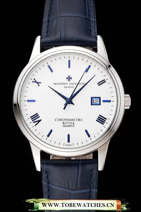 Vacheron Constantin Patrimony Chronometre Royal White Dial Stainless Steel Case Blue Leather Strap En123407