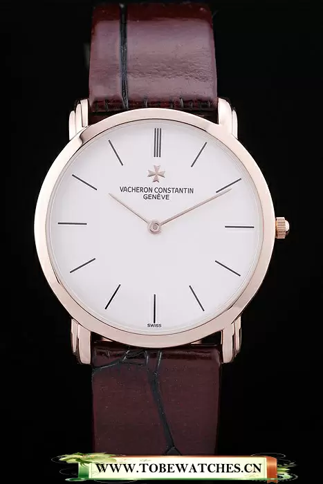 Vacheron Constantin Patrimony White Dial Rose Gold Case Rich Maroon Leather Bracelet En16561