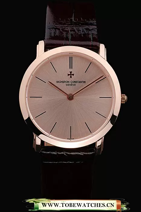 Vacheron Constantin Patrimony Rose Gold Dial Brown Leather Bracelet En16591