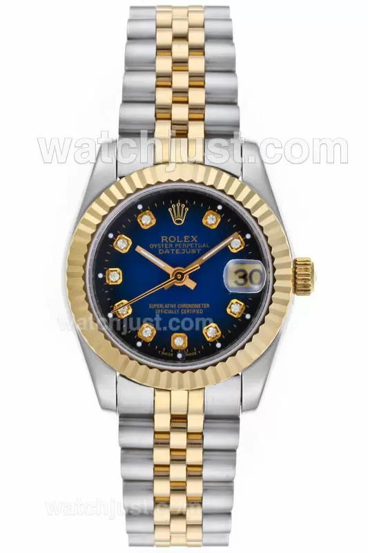 Rolex Datejust Automatic Two Tone Diamond Markers With Blue Dial Mid Size En64204