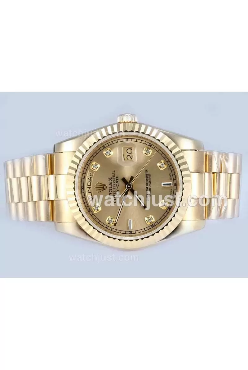 Rolex Day Date Automatic Full Gold Diamond Markings With Golden Dial En15184