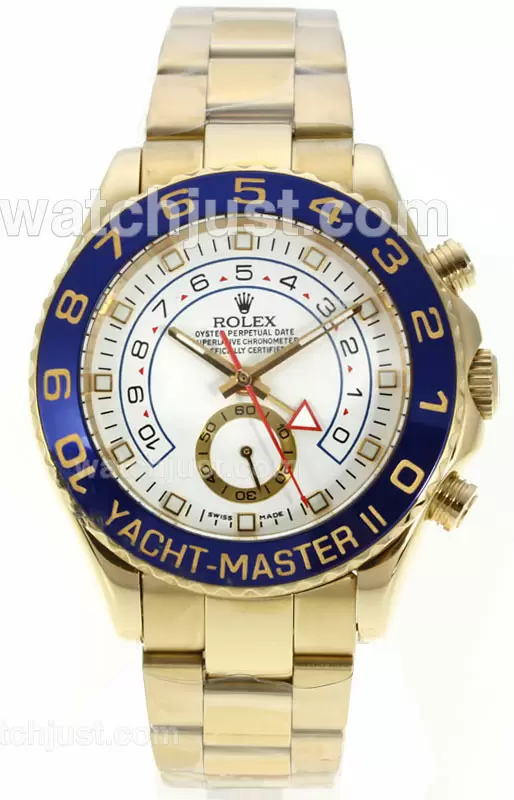 Rolex Yacht Master Ii Automatic Gold Case Blue Ceramic Bezel With White Dial En126524