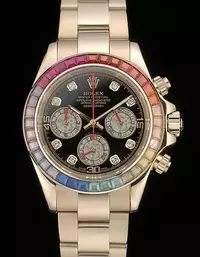 Swiss Rolex Daytona Cosmograph Rainbow Crystals Bezel Rose Gold Strap Black Dial Watch Brands Rol3773