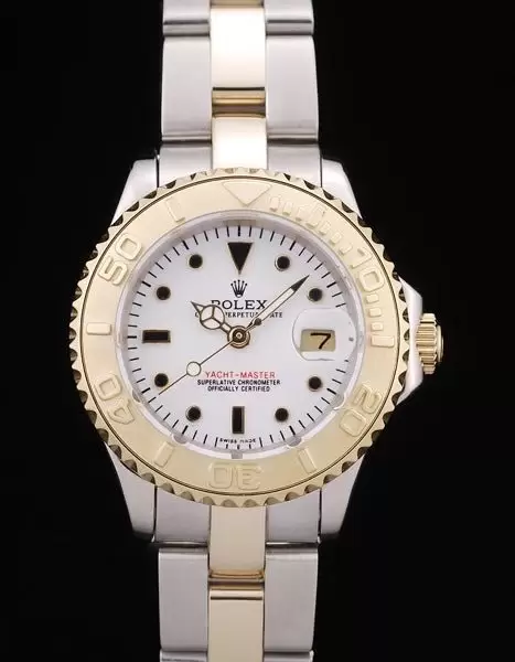 Swiss Rolex Yacht Master Gold White Dial Tachymeter Watch Brands Rol3858