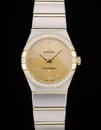 Swiss Swiss Lady Omega Constellation Crystal Encrusted Bezel Golden Dial Watch Brands Ome4095