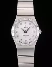 Swiss Swiss Lady Omega Constellation Crystal Encrusted Bezel Silver Dial Watch Brands Ome4096