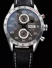 Swiss Swiss Tag Heuer Carrera Tachymeter Bezel Black Leather Strap Brown Checkered Dial Watch Brands Tagh4102