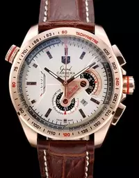 Swiss Tag Heuer Carrera Rose Gold Case White Dial Brown Leather Strap Watch Brands Tagh4121