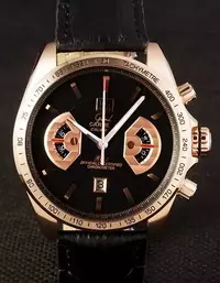 Swiss Tag Heuer Carrera Rose Gold Case Black Dial Black Leather Strap Watch Brands Tagh4119