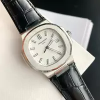 Swiss Patek Philippe White Dial Brushed Stainless Steel Case Black Leather Strap Pph20892